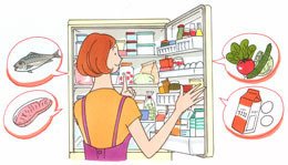 イラスト：冷蔵庫内の食品を確認する様子