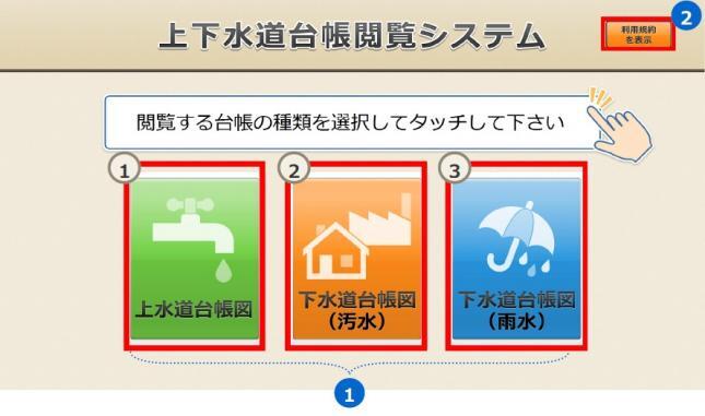 上下水道台帳閲覧システム　台帳種類の選択画面