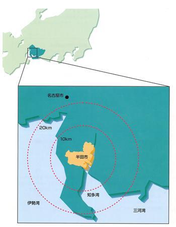 地図：半田市の位置と地勢