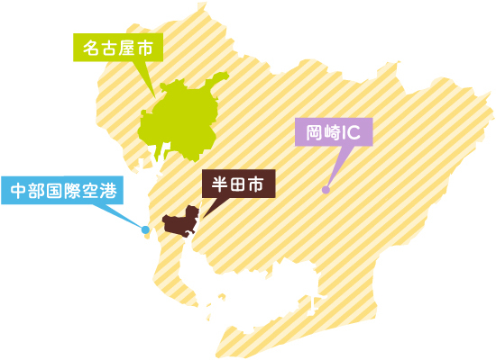 愛知県内の半田市の位置を示したイラスト地図