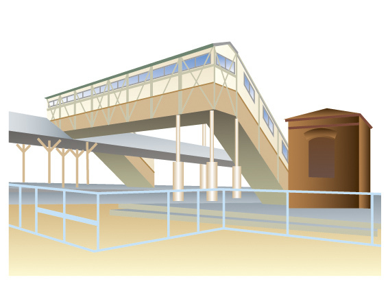 イラスト：JR半田駅（跨線橋と油庫）