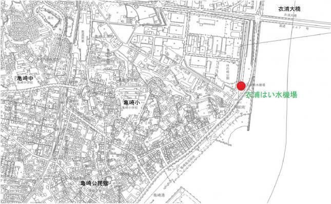 地図：亀崎近辺のポンプ場・はい水機場