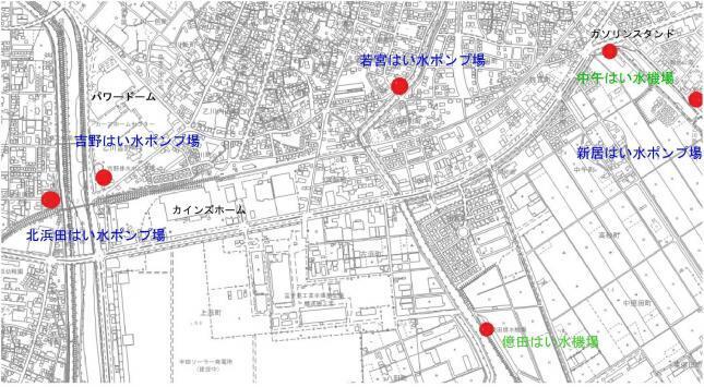 地図:乙川近辺のポンプ場・はい水機場