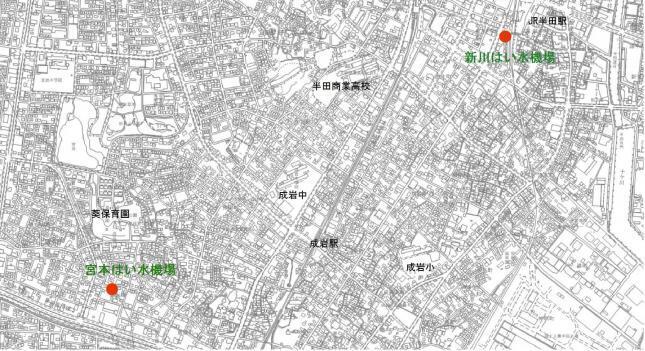 地図:半田・成岩近辺のポンプ場・はい水機場