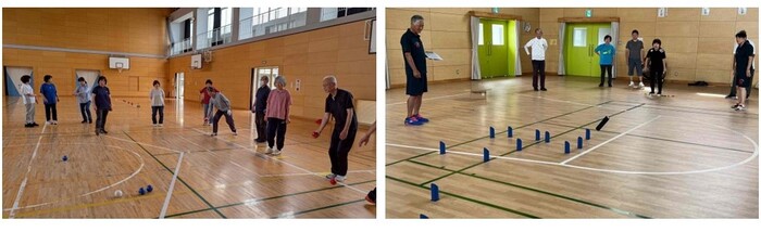 写真：教室の様子（左：ボッチャ、右：モルック）