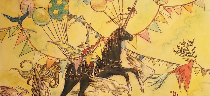 作品画像3 ユニコーンが空を飛ぶ様子が描かれた作品